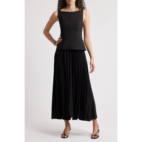🆕 ACLER Hollinshill Pleated Sleeveless Maxi Dress Black 8 - Picture 1 of 11